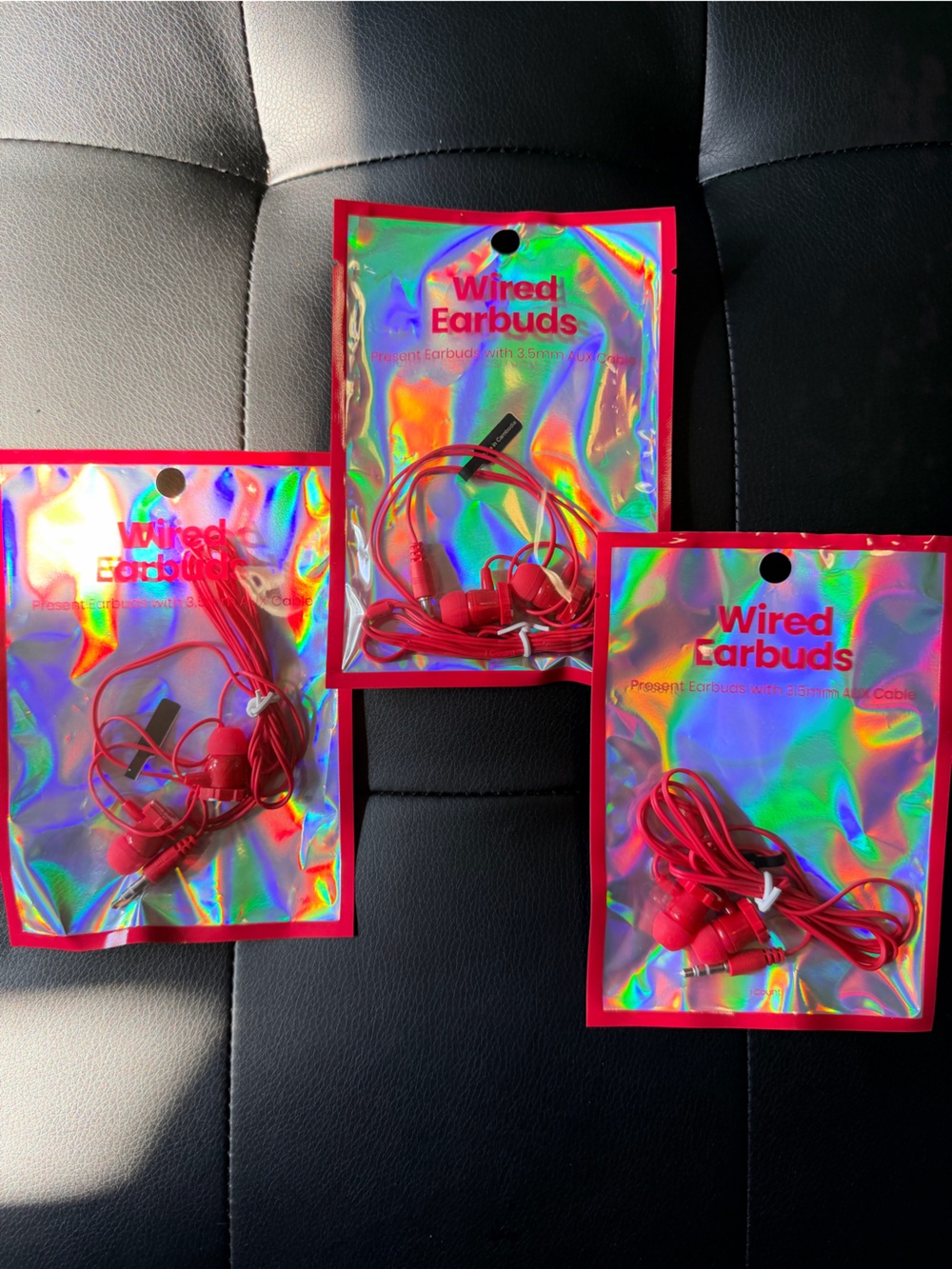 3 Pack Wired Earbuds Red Present Charms 3.5mm Aux 47" Cable Chug Inc Target NIP